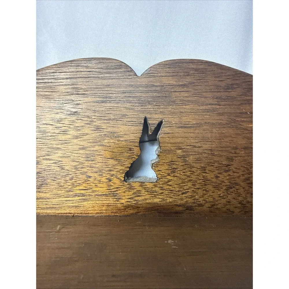 VTG Bunny Cut Out Knick Knack Curio Collectible Shelf Scalloped Oak Signed